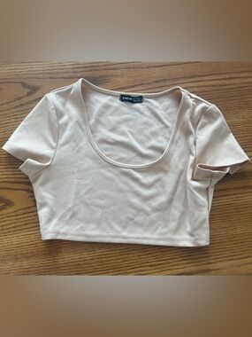 SHEIN Neutral Ribbed Scoop Crop Top - Beige